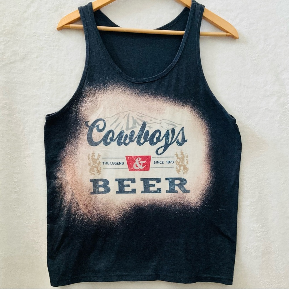 Gray Cowboys & Beer Graphic Tank Top Western Festival Cowgirl Woman Medium